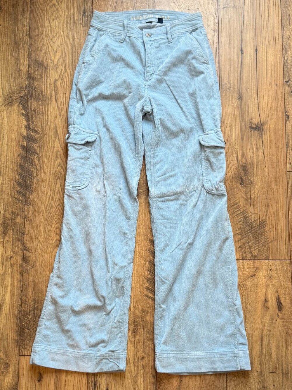 American Eagle Light Blue Corduroy Cargo Flare Pants